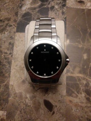 Movado Diamond Black Dial Mens Swiss Watch