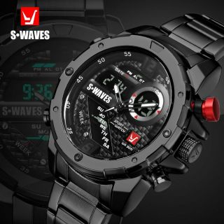 Swaves Brand Dual Display Watches Men Wach Quartz Sport Waterproof Digital