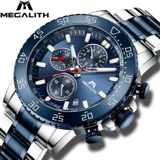 Megalith Luxury Mens Sports Watch Chronograph Waterproof Calendar Date Quartz Uk