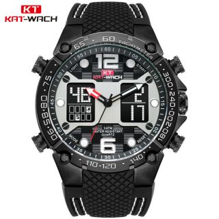 Kat - Wach Mens Sport Watch Waterproof Silicone Strap Dual Display Chronograph Hot