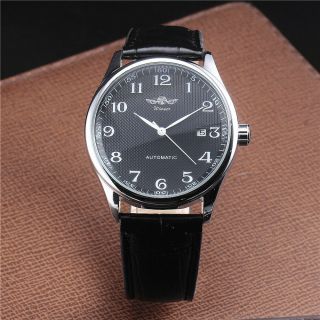Round 12 Hours Black / White Mens Automatic Mechanical Wrist Watch Date Display