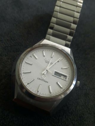 Men’s Vintage 1970s - 80s Citizen Crystron Quartz Wristwatch Silver Textured Dial.