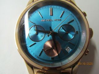 Michael Kors Runway Blue Dial Rose Gold Women ' s Watch MK6164 Battery 2