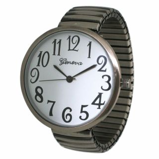20108 Fashion Watch Geneva Large Stretch Band Clear Number (pewter)