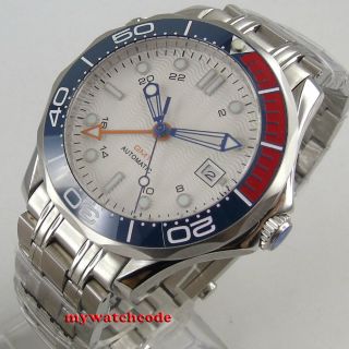 41mm Bliger Sterile White Dial Sapphire Glass Gmt Bracelet Automatic Mens Watch