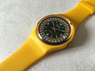 Rare Swatch From 1984 : " Yellow Racer " (gj400) With 7 Holes Strap - Never Worn