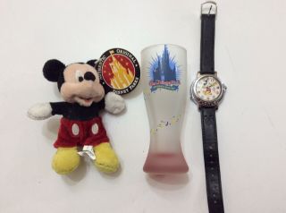 Vintage Mickey Mouse Watch Lorus Melody World Flags Quartz,  Plush,  Disney Glass