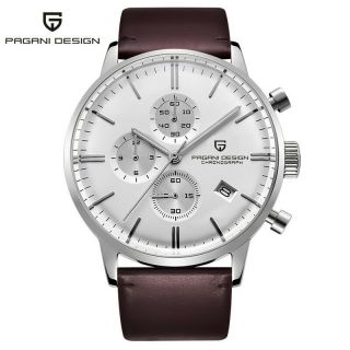 43mm Pagani Design White Dial Sports Date Luxury Mens Watch Quartz Chronograph