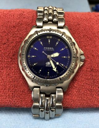 Fossil 100 Meters Blue Am - 3067 Mens Diver Watch Blue Dial