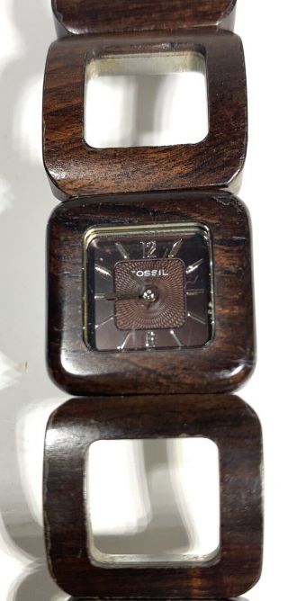 Fossil Brown Wood - Look Square Openwork Link Bracelet Ladies Watch Retro Chunky