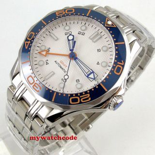 41mm Bliger Sterile White Dial Sapphire Glass Gmt Date Automatic Mens Watch
