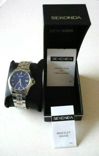 SEKONDA Men ' s Blue Sunray Dial Date Watch,  Stainless Steel Bracelet 3953.  27 - 2