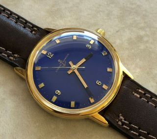 Vtg Ulysse Nardin Blue Dial Classic 18kts Gold Plated Case From 1950 Aprox.