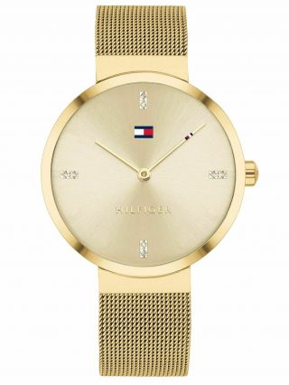 Tommy Hilfiger Gold Plated With Crystal Accents Mesh Women’s Watch 1782217