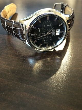 Seiko Big Date Chronograph,  Men’s Watch Stainless Steel Case,  Leather Band