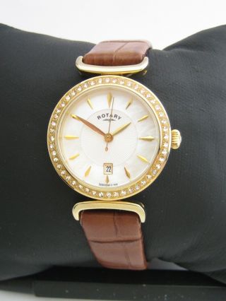 Rotary Womens Watch Ls00357/41 Gold Stainless Steel Crystals Leather