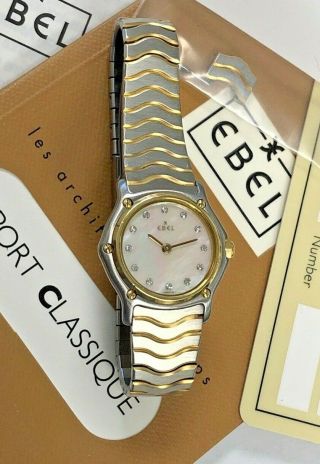 Ebel Ladies Sport Classique Mop Diamond Dial 18k Yellow Gold & Steel Watch 23mm