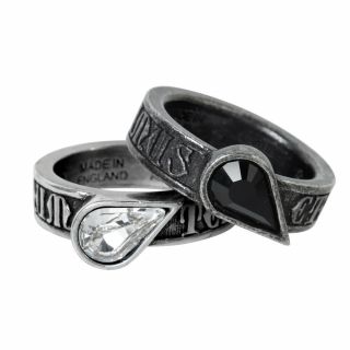 Alchemy Gothic R226 Twin Heart Promise Double Ring England Swarovski Crystal