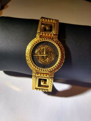 Authentic Vintage Gianni Versace Medusa Gold Leather Watch