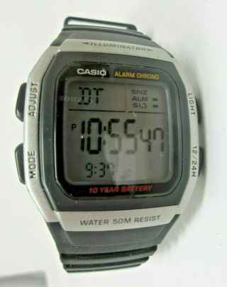 Casio Illuminator Mens Watch 3239 W - 96h Black Digital Alarm Chromo Euc