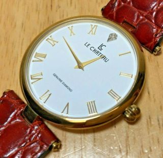 Le Chateau Men 23k Gold Plated Diamond Thin Analog Quartz Watch Hour Battery