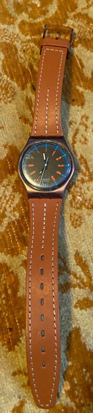 80s Vintage Swatch Watch Brown Leather Strap