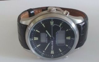 Gents Police Chronograph Worldtime Watch,  Black Dial,  Brown Leather Strap.