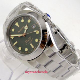 40mm Parnis Green Dial Luminous Date Sapphire Glass Automatic Mens Watch P1034