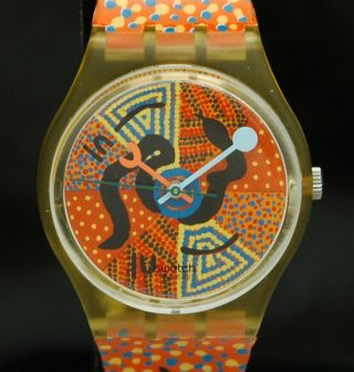 1996 Wanayarra Tjukurrpa Swatch Watch Gj116 Vtg Bridget Mutji Art Battery Le