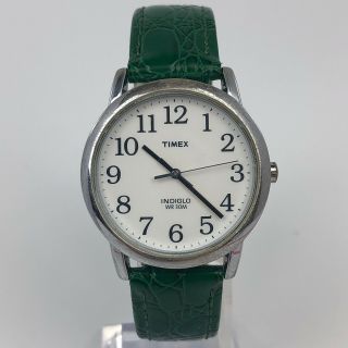 Timex Indiglo Womens Watch Green Leather Strap Looks Vintage 34mm Classic