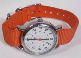 Women Timex Weekender Watch Indiglo T2n870 Military Dial Orange Zulu Band Silver 2