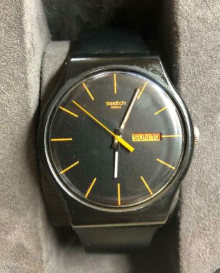 Swatch Unisex Originals Black Watch With Orange Swiss