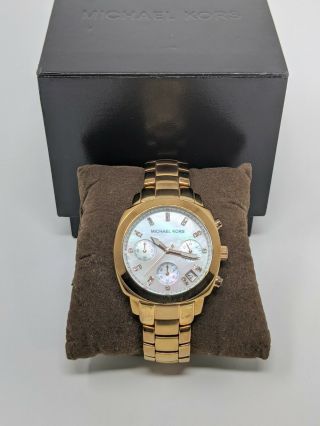 Michael Kors Stainless Rose Gold Chronograph Watch Mop Dial Mk5336 $250