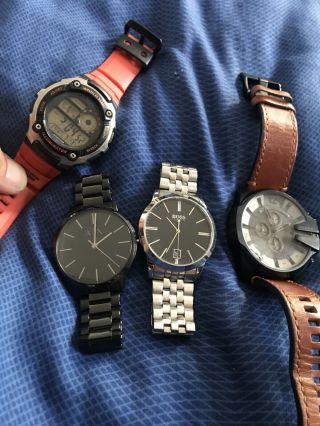 Joblot Of 4 Watches And Repairs Inc Boss Armani A/x Casio & Diesel