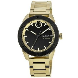 Movado Bold Black Dial Gold Tone Stainless Steel Men 