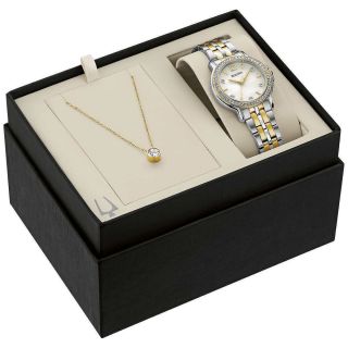 Bulova Two - Tone Stainless Steel Ladies Watch And Crystal Stud Neck 96x127