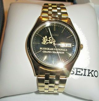 Mens Nos Seiko Watch W/box W/papers Bluegrass Nationals Grand Champion 7n43 - 9048