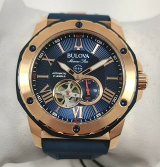 Bulova Marine Star Automatic Blue Dial Rubber Strap Men ' s Watch 98A227 2