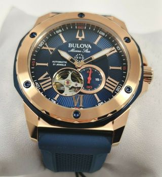 Bulova Marine Star Automatic Blue Dial Rubber Strap Men ' s Watch 98A227 3