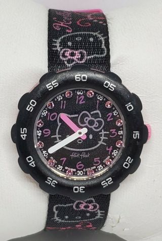 Flik Flak By Swatch Swiss Hello Kitty Sanrio Black Pink Analog Watch 2009 A9
