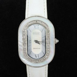 Ecclissi Sterling Mother - Of - Pearl Dial Diamond Bezel Watch Leather Band 23791