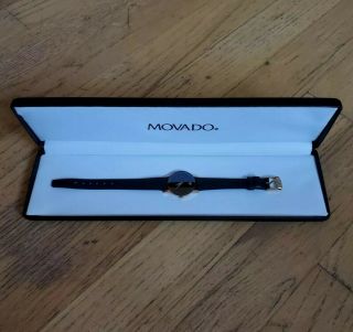 Vintage Movado Ladies Leather/gold Stainless Steel Swiss Quartz Watch 0602652