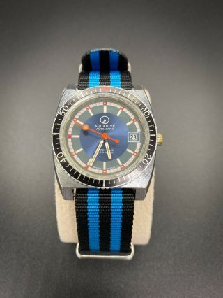 c.  1970 Aquadive 17j Swiss Dive Watch 37mm,  Blue Shark Nato Strap - 2