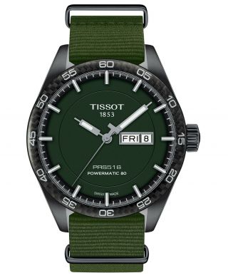 Tissot Swiss Prs516 Powermatic 80 Green Fabric Strap Watch T1004303709100