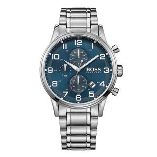 Hugo Boss Uhr 1513183 Aeroliner Herrenuhr Chronograph Edelstahl Silber Armband