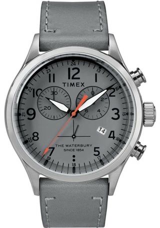 Timex Waterbury Grey Black Date Gmt Leather Strap Tw2r707007