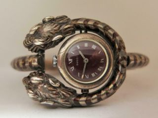 Vintage Gucci Sterling Silver Enamel Double Tiger Head Bracelet Watch