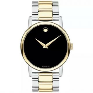 Movado Museum Quartz Mens Swiss Two Tone Steel Black Dial Watch 2100016 $895