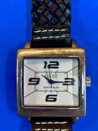Ecclissi Sterling Silver Watch 23290 Black Weave Band Square Face Battery