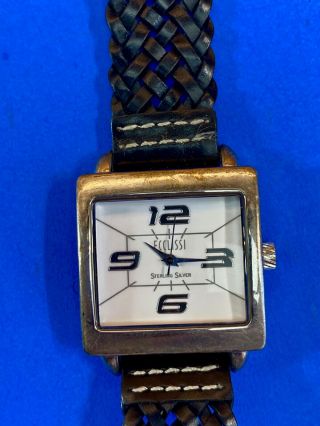 Ecclissi Sterling Silver watch 23290 black weave band square face battery 2